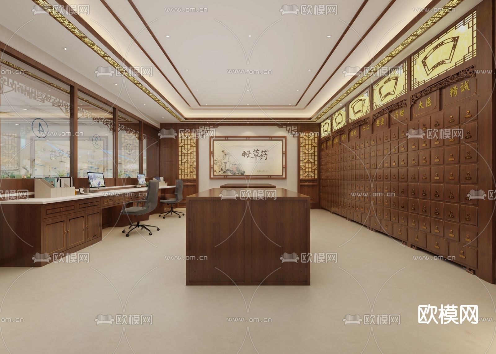 新中式中药房su模型下载（渲染图2）