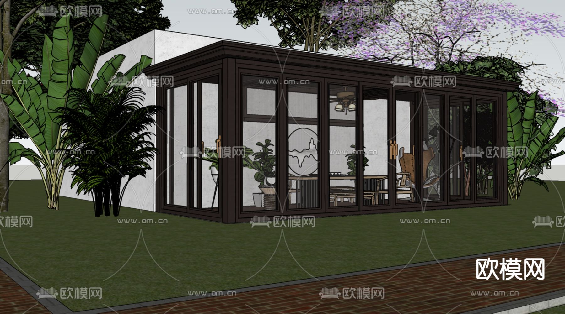 现代阳光房 玻璃房su模型下载（渲染图3）