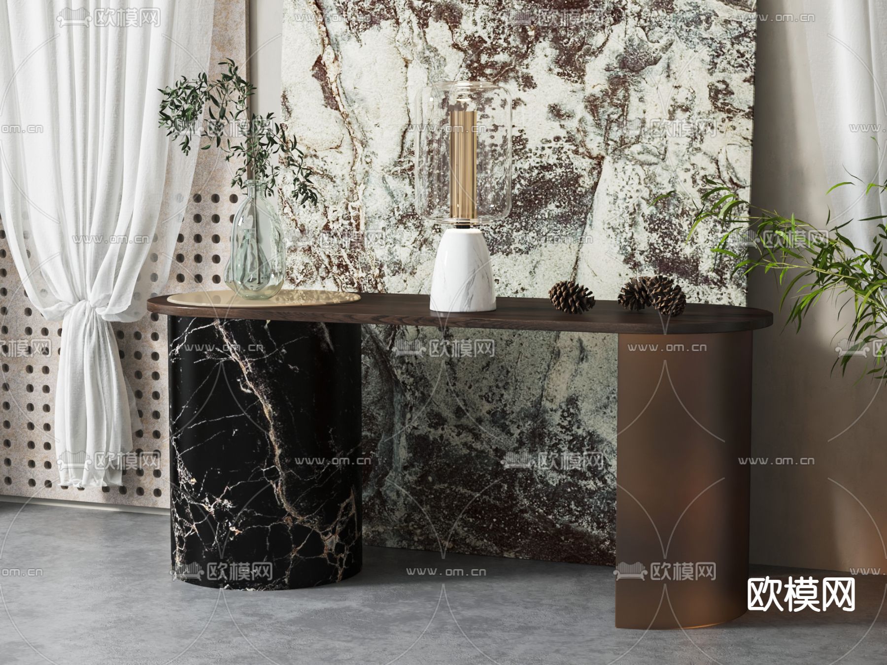 现代玄关台 端景条案su模型下载（渲染图1）