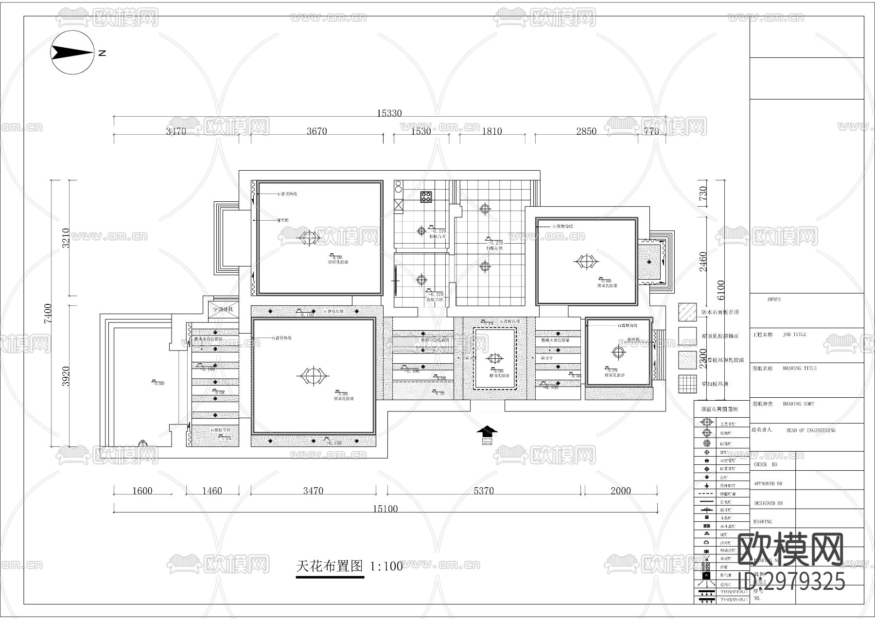 新中式风格平层家装cad施工图下载（渲染图2）