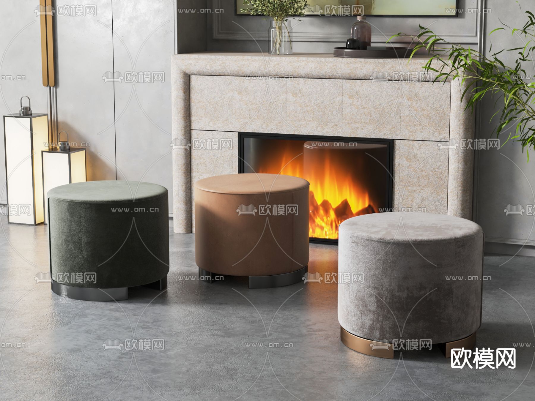 简欧凳子 圆凳 沙发凳su模型下载（渲染图1）