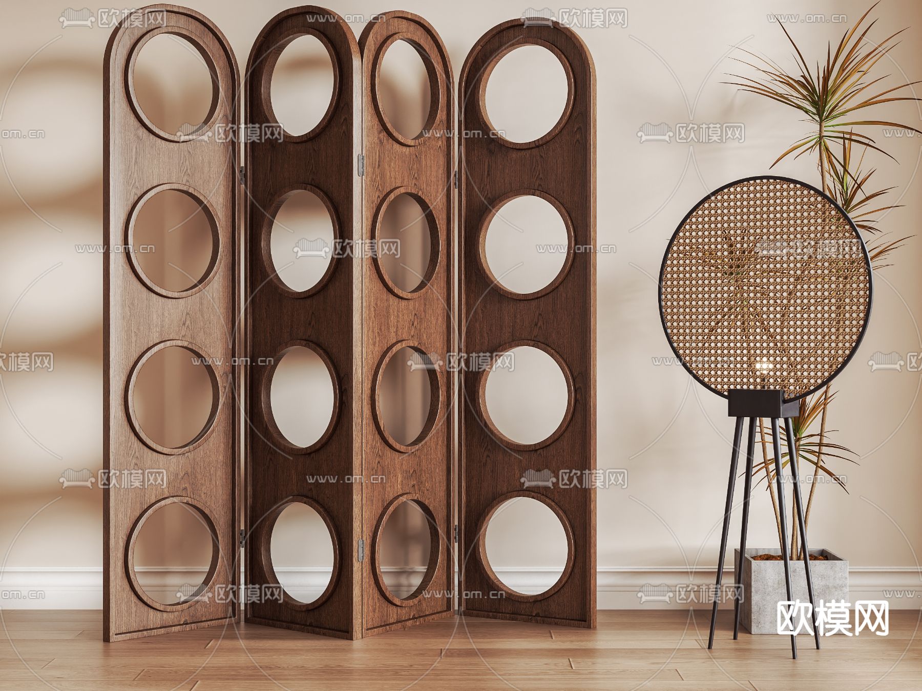 中古风隔断 屏风su模型下载（渲染图1）