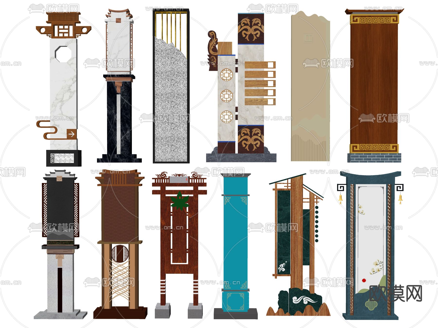 新中式指示牌 导向牌 标识牌su模型下载（渲染图1）