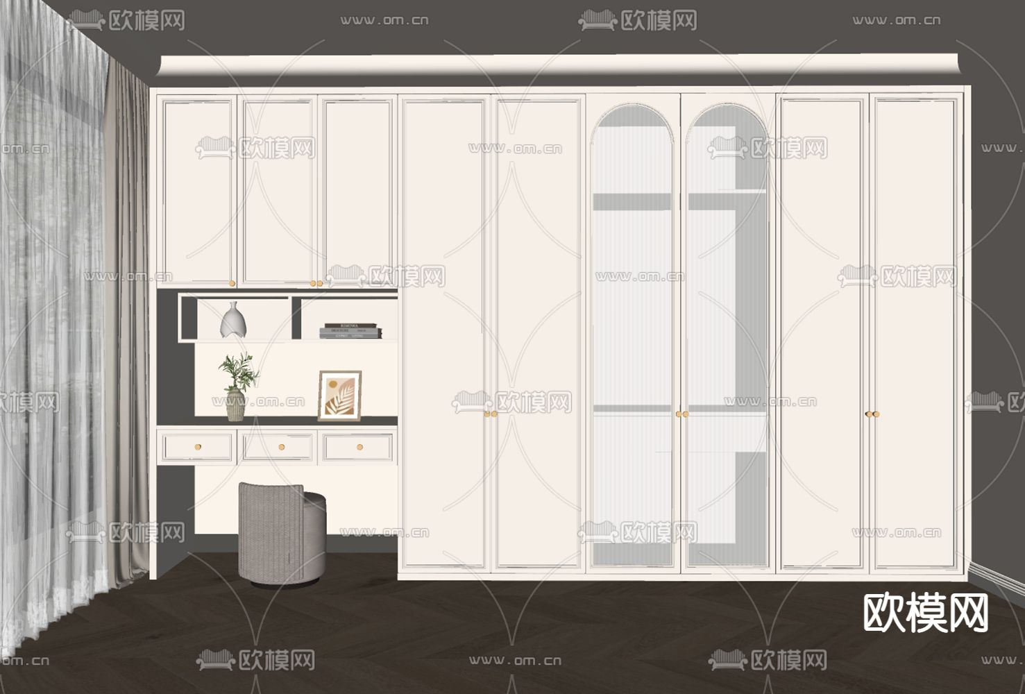 法式衣柜 衣橱su模型下载（渲染图2）