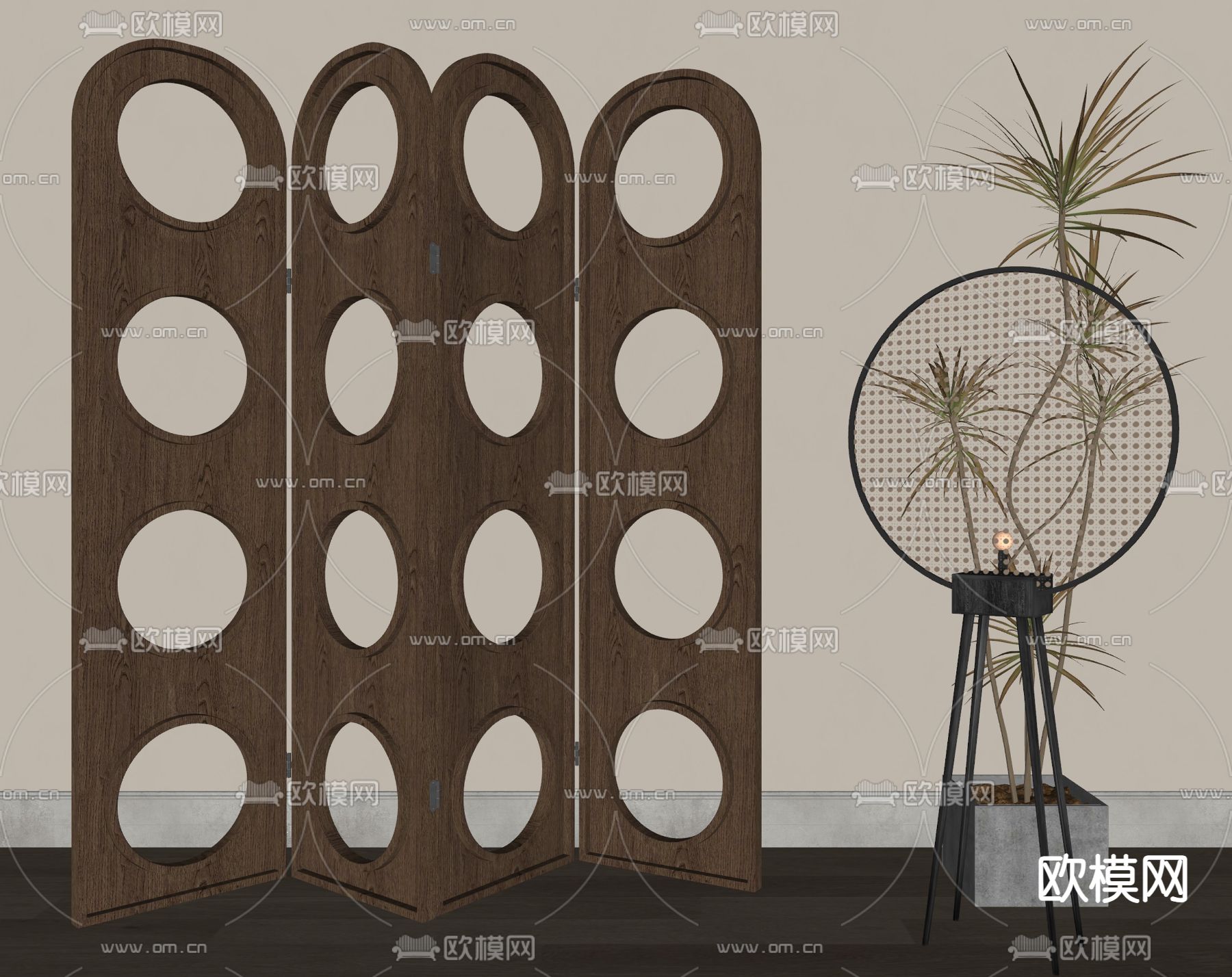 中古风隔断 屏风su模型下载（渲染图2）