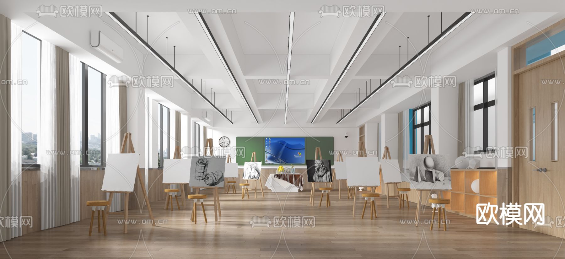学校美术室 画室 素描室su模型下载（渲染图2）