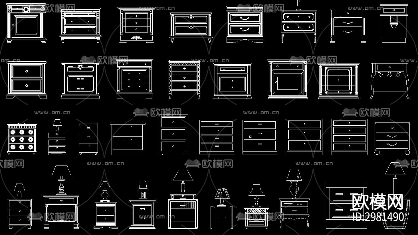 床头柜cad图库下载（渲染图2）