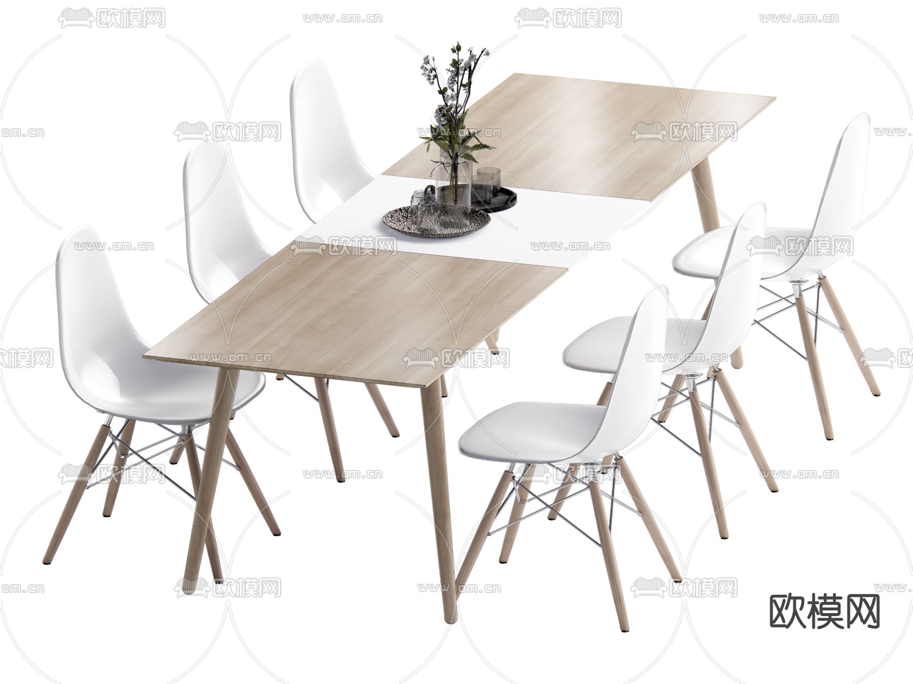 条形餐桌椅su模型下载（渲染图1）