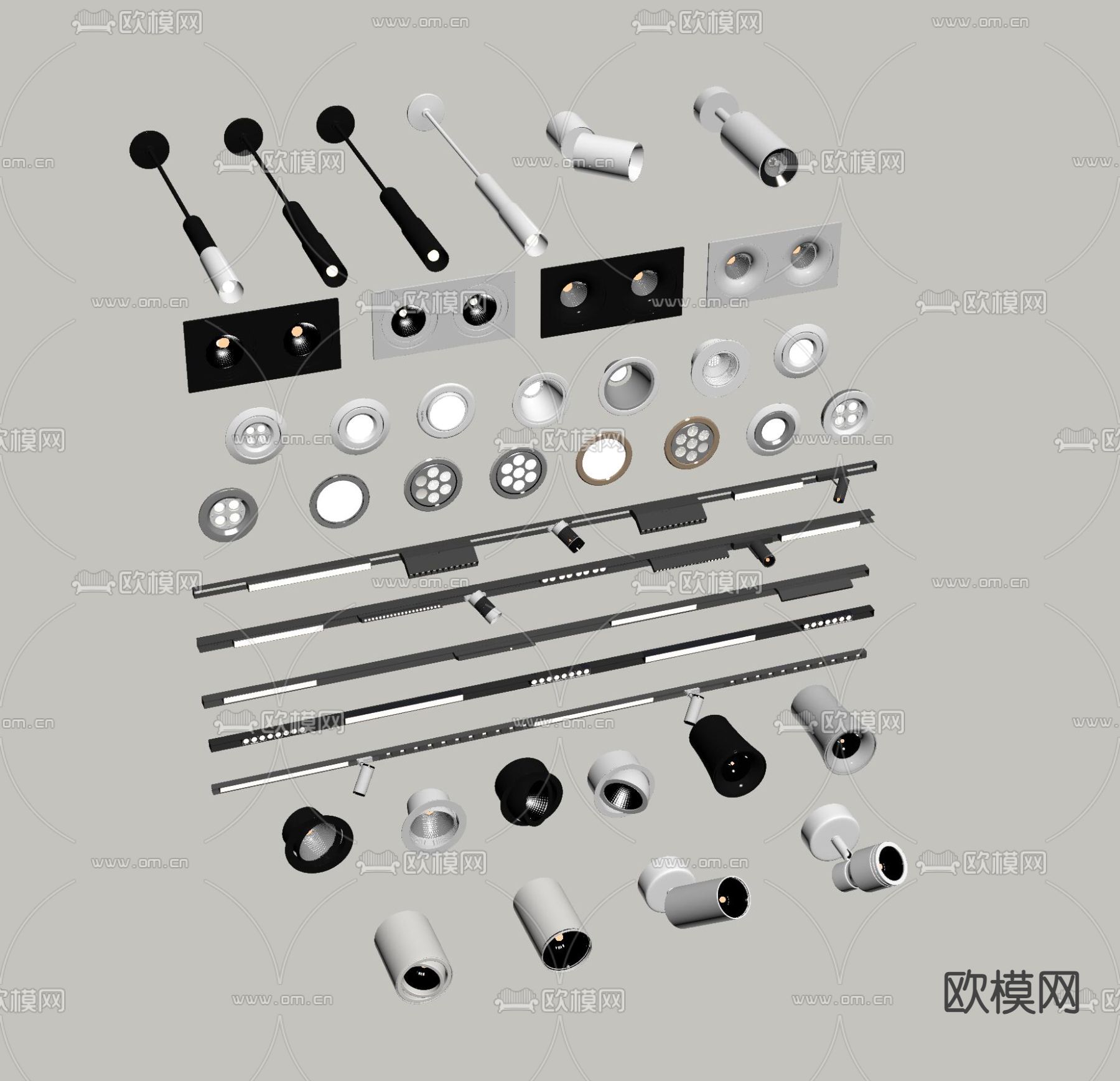 筒灯 射灯长筒灯 磁吸灯 轨道灯su模型下载（渲染图2）