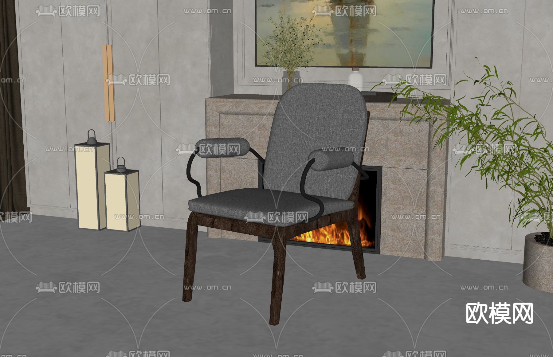 北欧椅子 餐椅 扶手椅su模型下载（渲染图2）