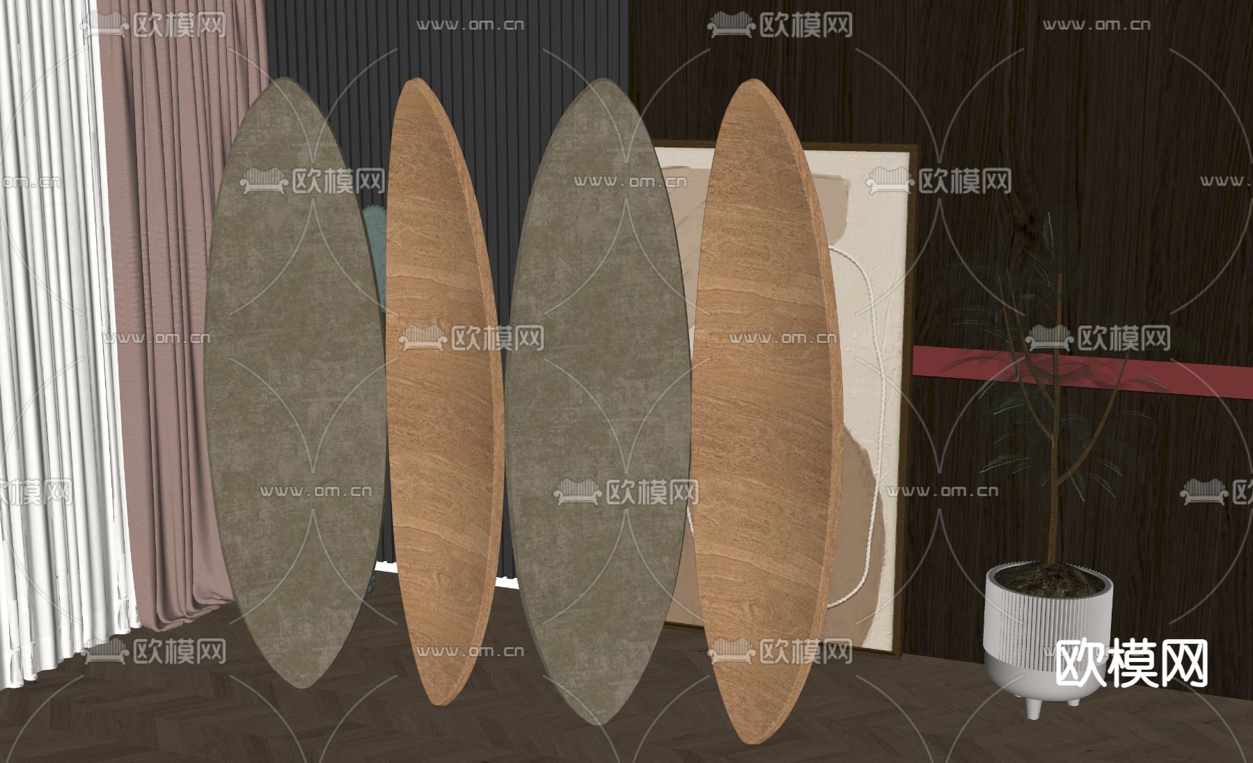 北欧屏风 隔断su模型下载（渲染图2）