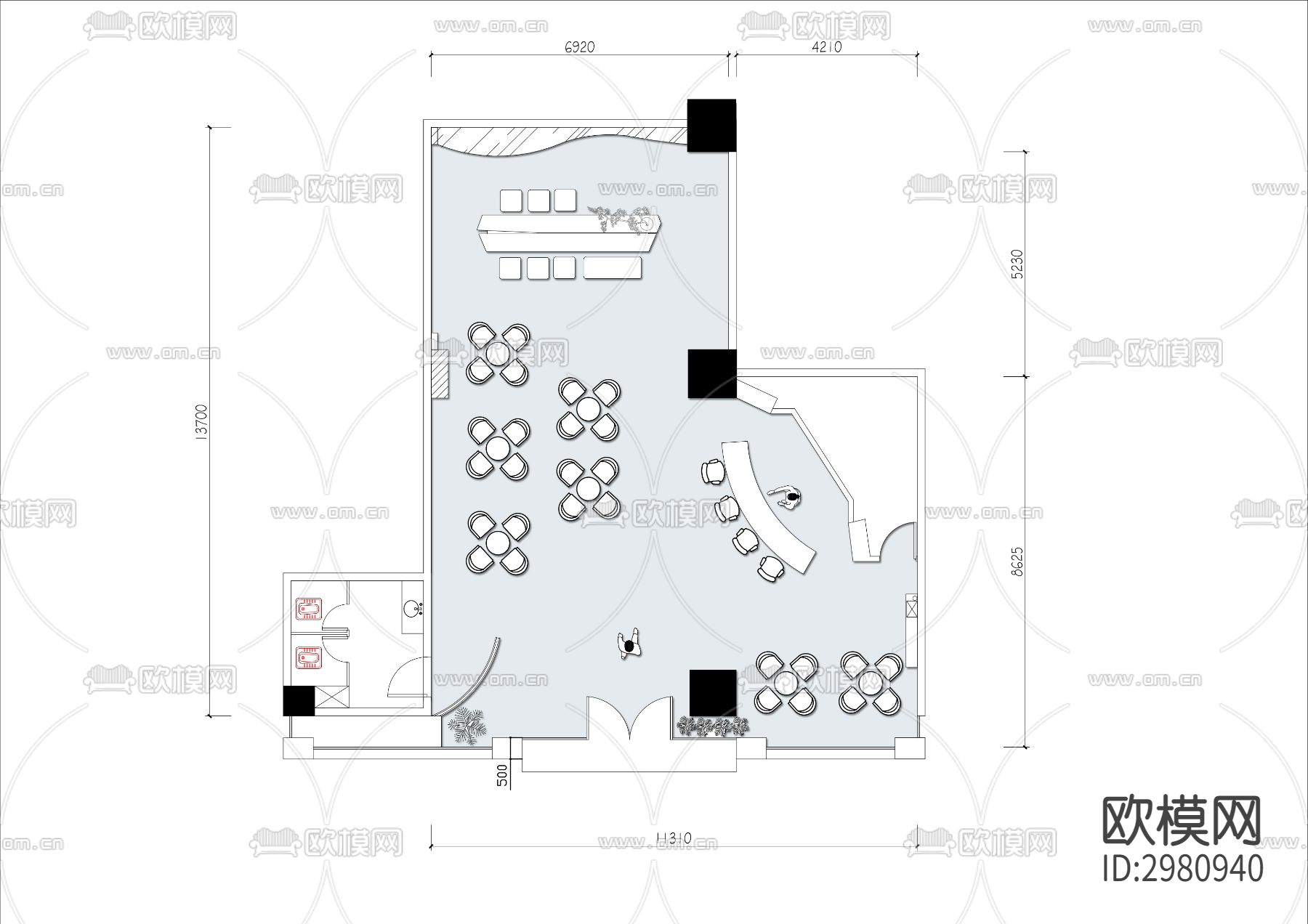 150㎡咖啡馆cad平面图下载