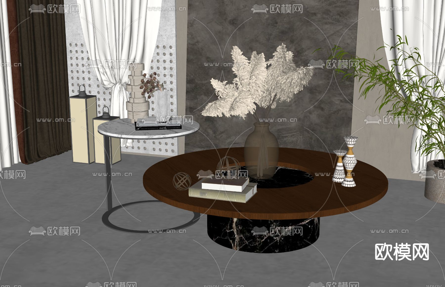 现代子母茶几su模型下载（渲染图2）