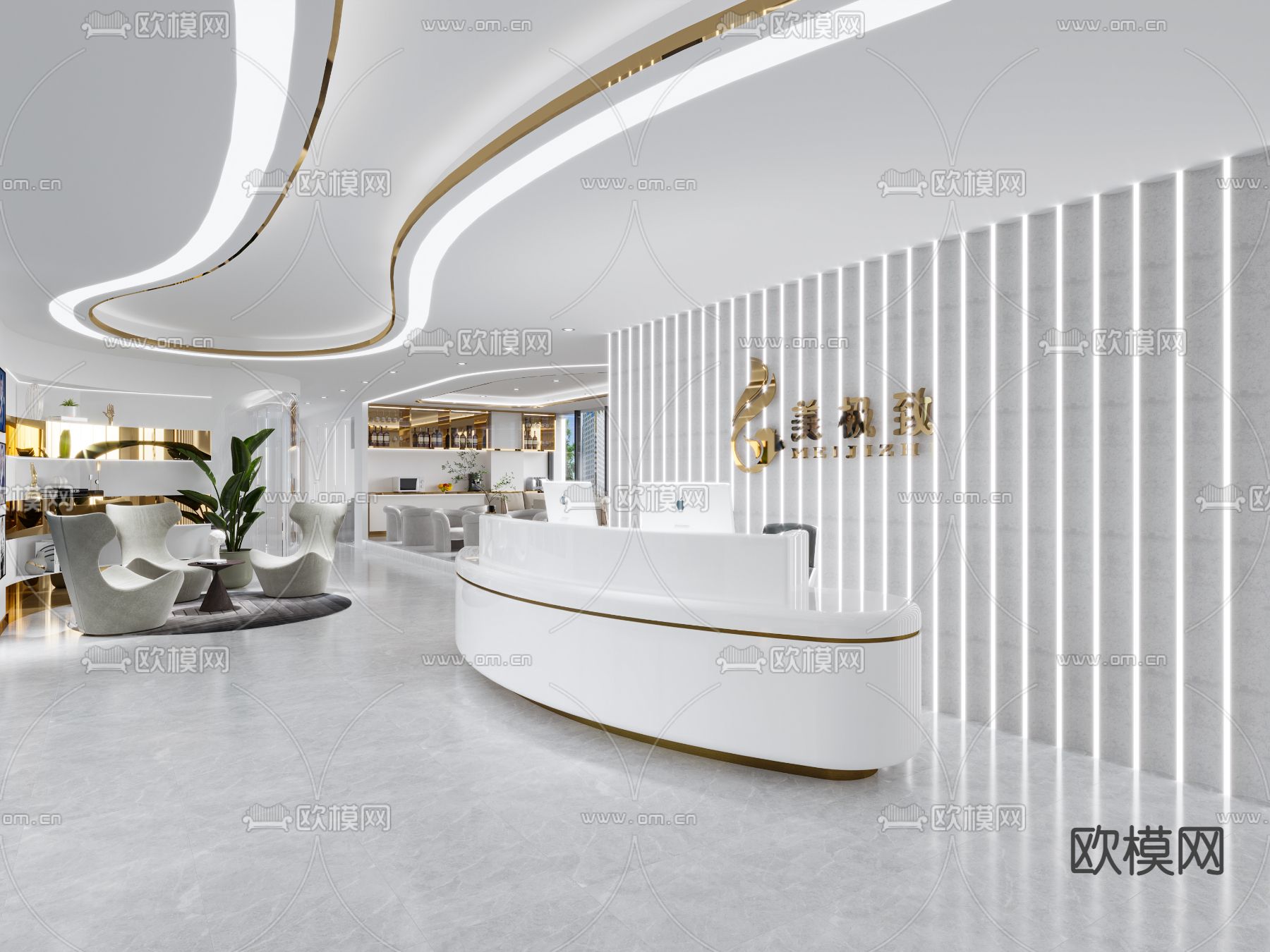 美容院前台 洽谈室 休息区su模型下载（渲染图2）