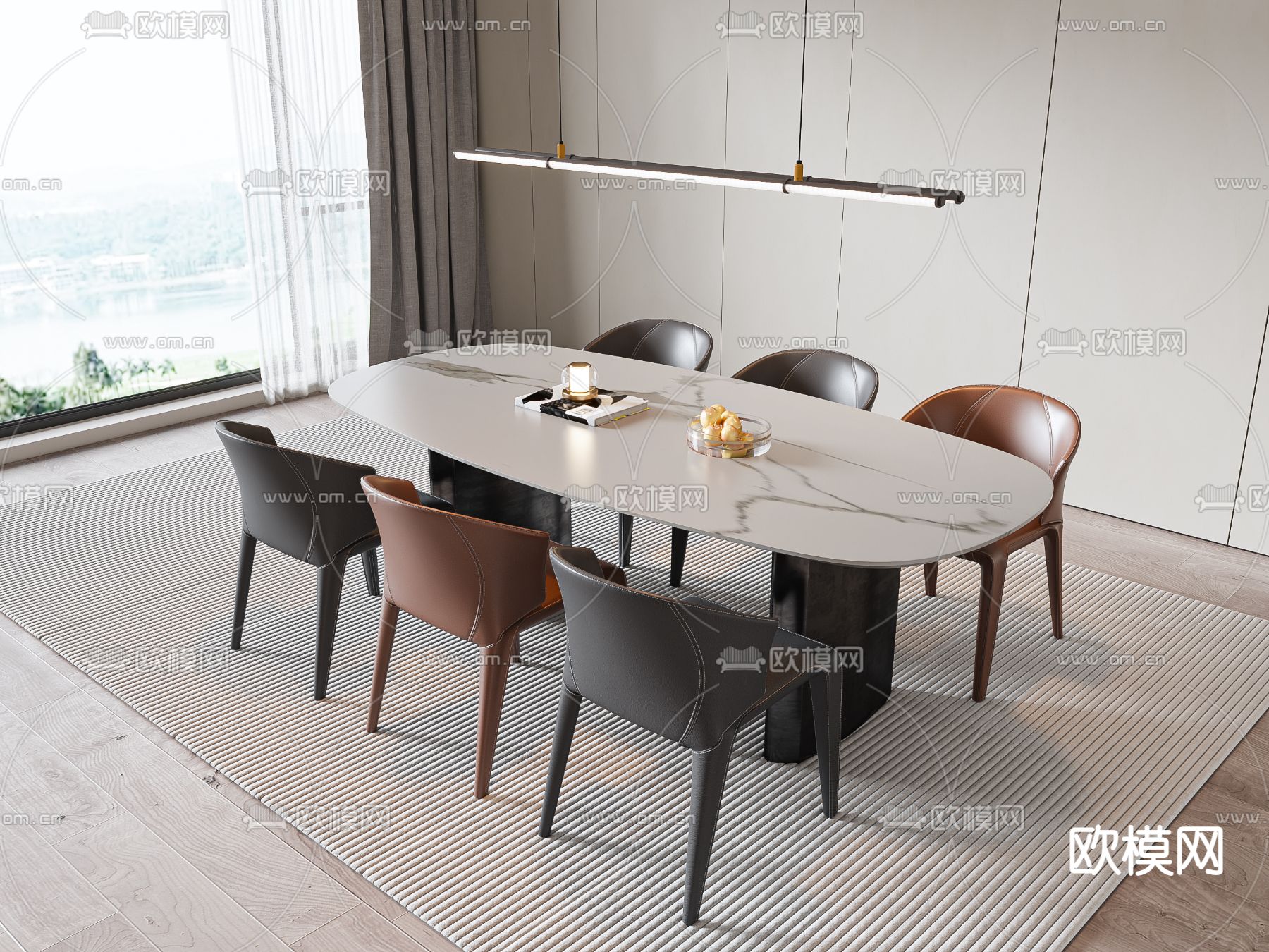 现代餐桌椅 椭圆餐桌3d模型下载