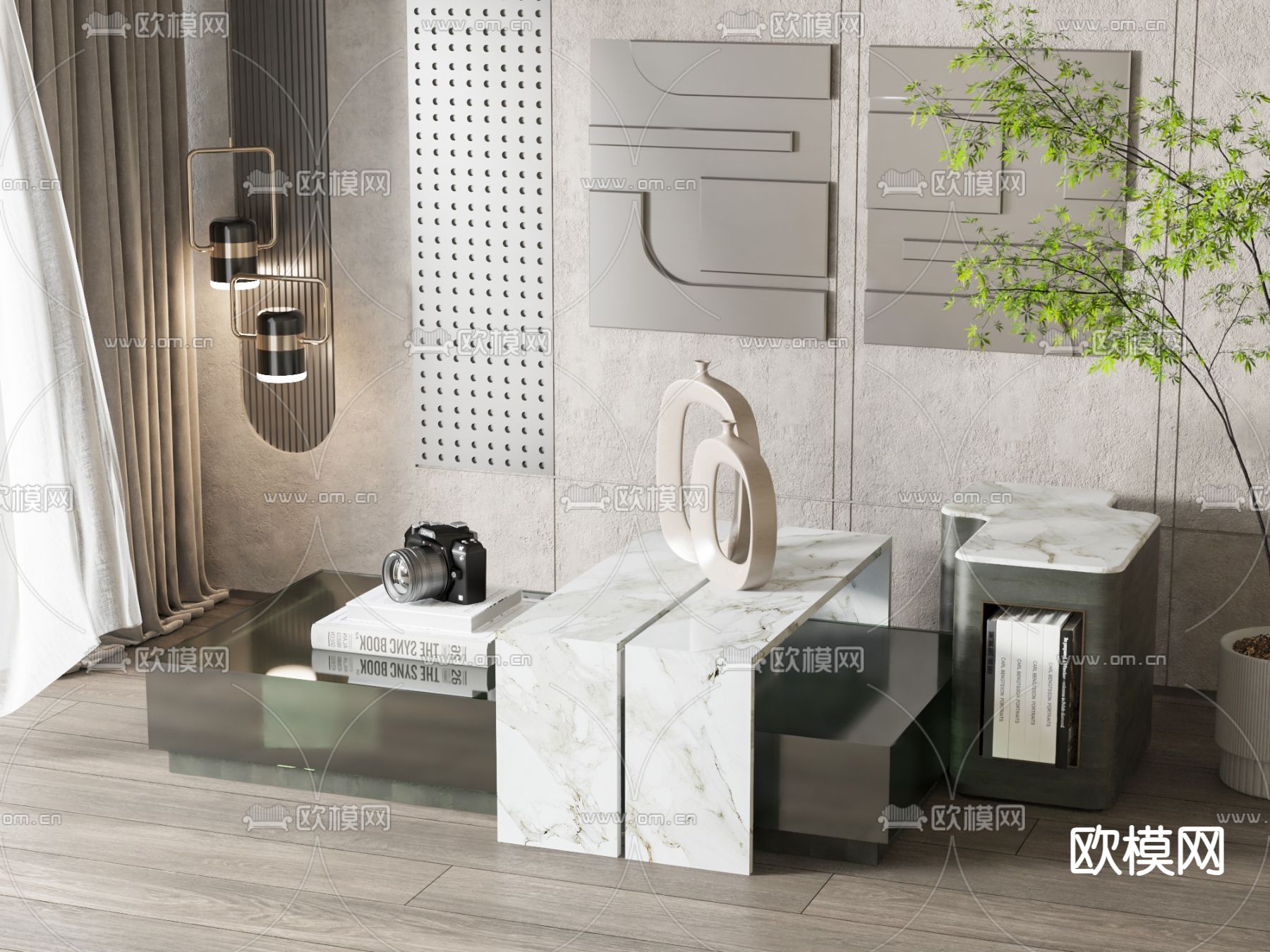 现代茶几su模型下载（渲染图1）