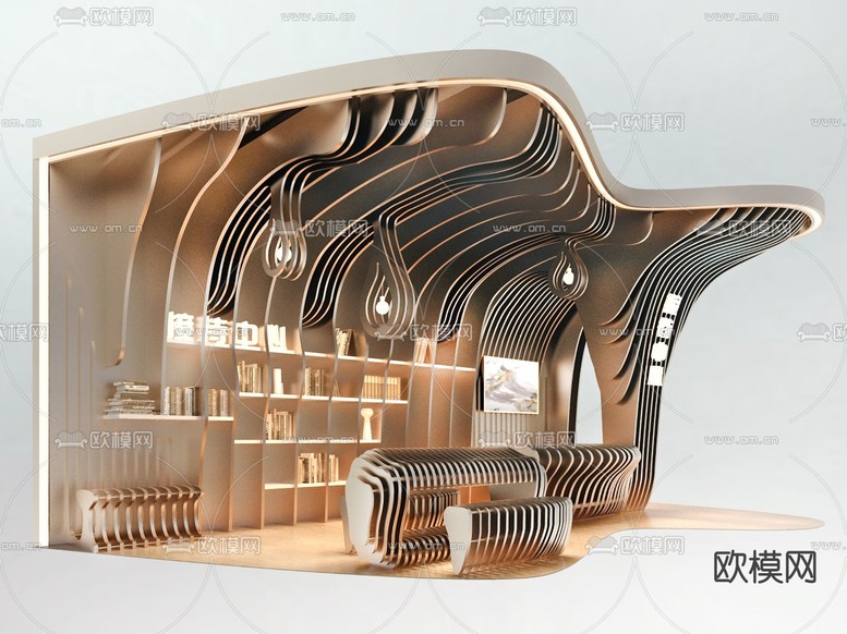 招商美陈 商业布置 接待中心 展厅3d模型下载(渲染图2)