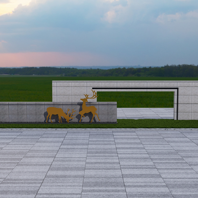 现代景墙 鹿雕塑景墙su模型su模型