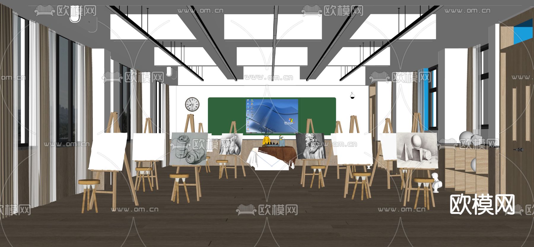 学校美术室 画室 素描室su模型下载（渲染图1）