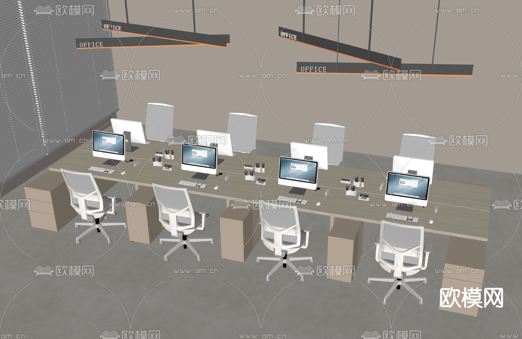 卡位办公桌 公共卫 岗位su模型下载（渲染图1）