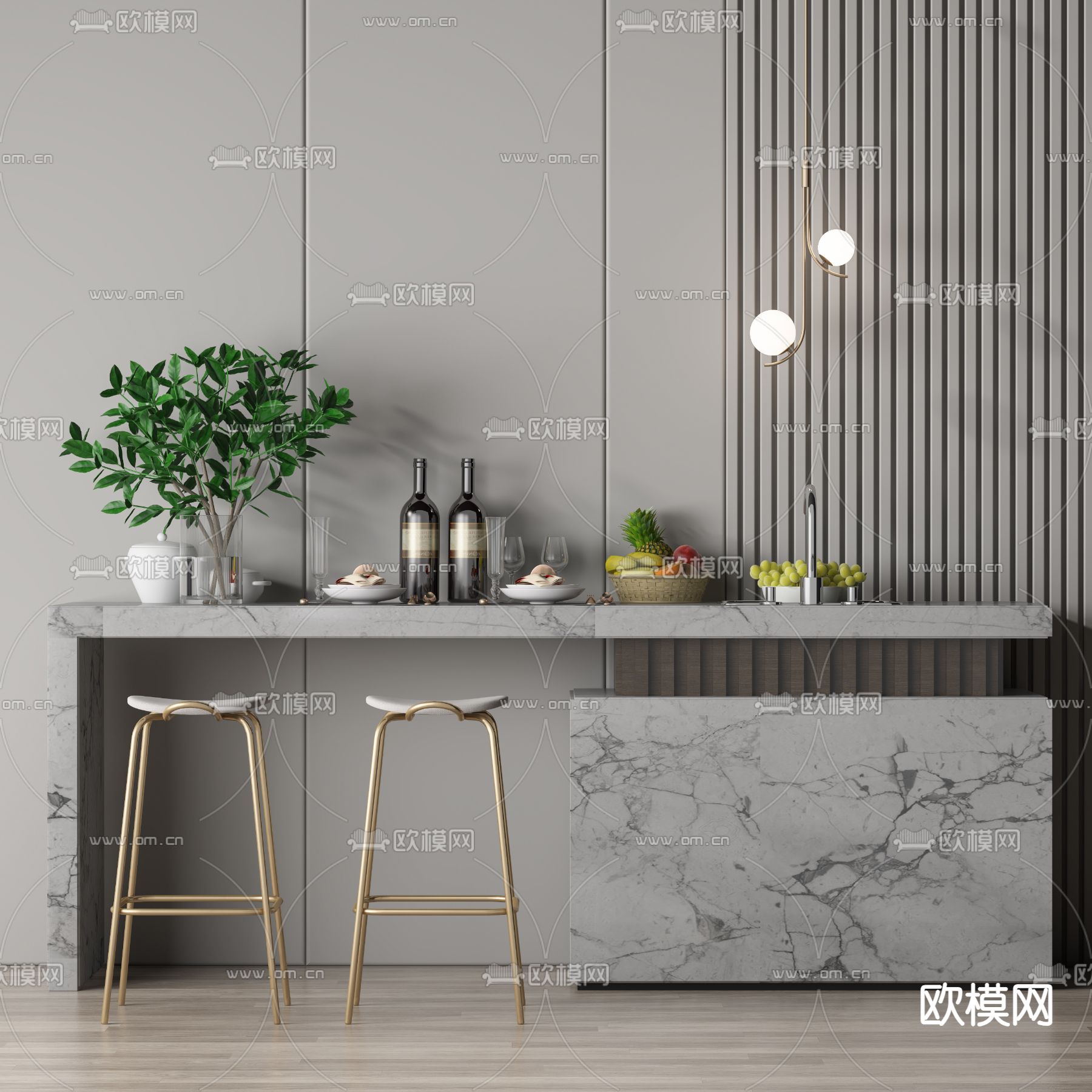 现代吧椅 吧台3d模型下载