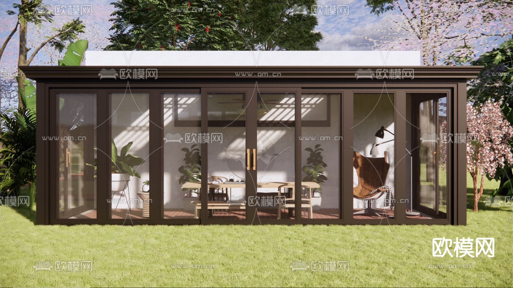 现代阳光房 玻璃房su模型下载（渲染图1）