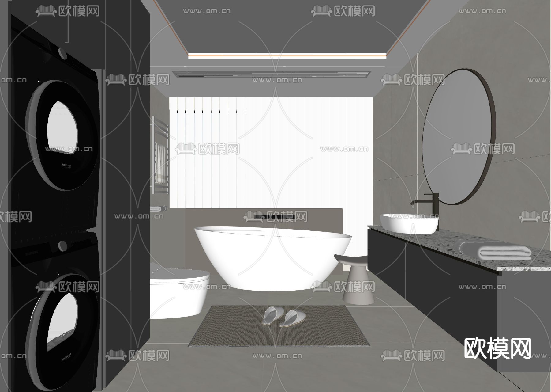 现代卫生间 浴室 洗手间su模型下载（渲染图2）