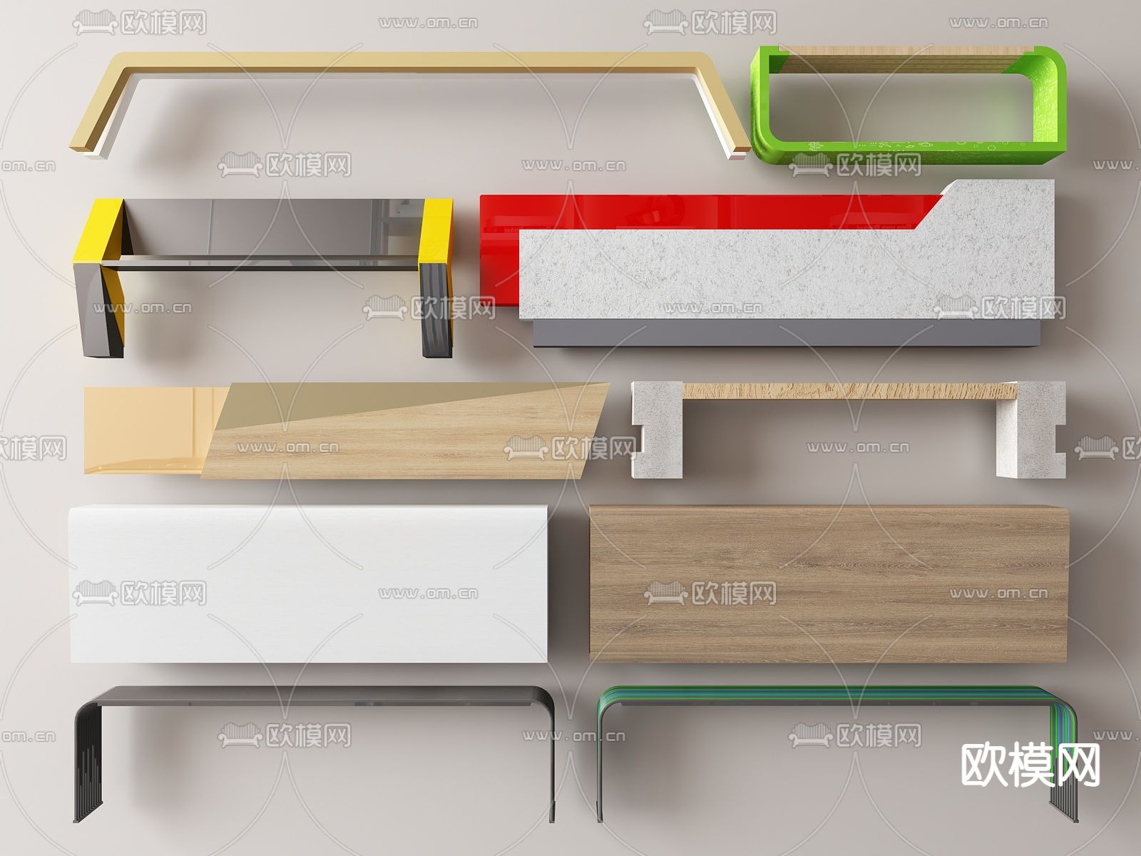 户外长凳 公园座椅su模型下载（渲染图1）