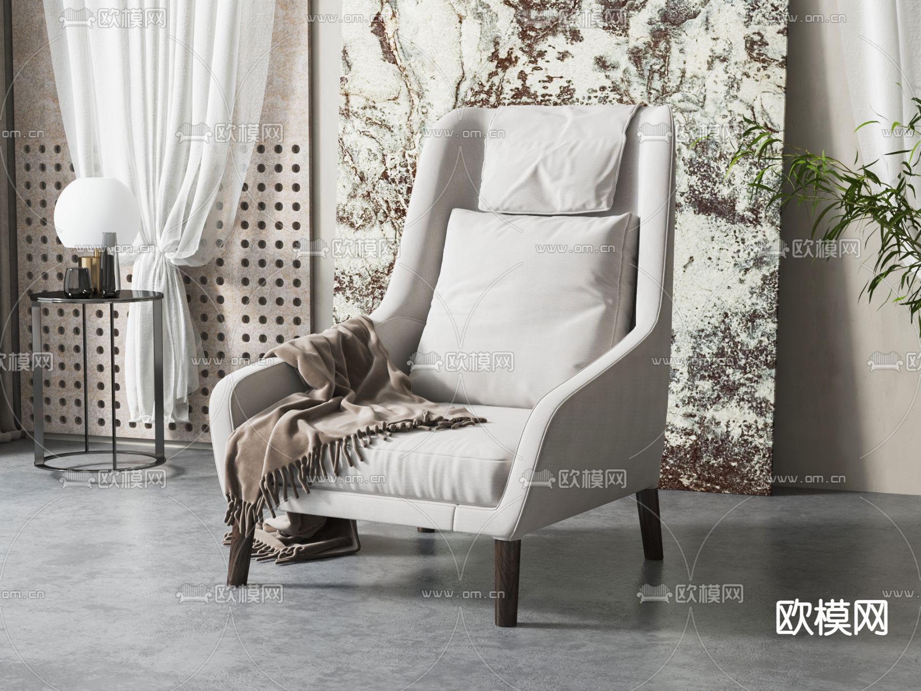 简欧椅子 休闲椅su模型下载（渲染图1）