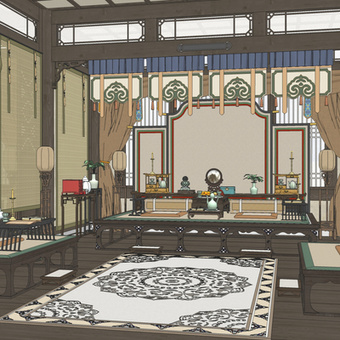 中式客厅su模型