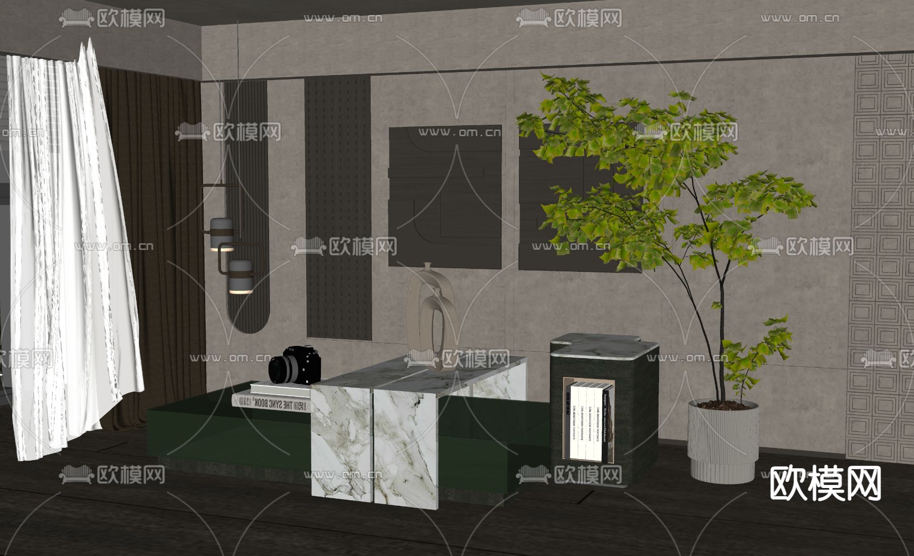 现代茶几su模型下载（渲染图2）