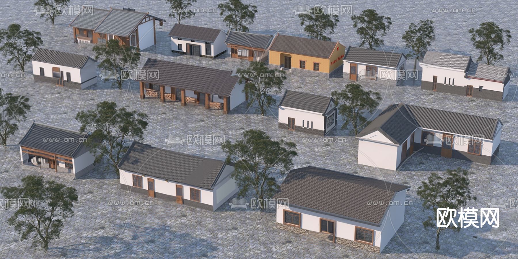 新中式乡村民房su模型下载