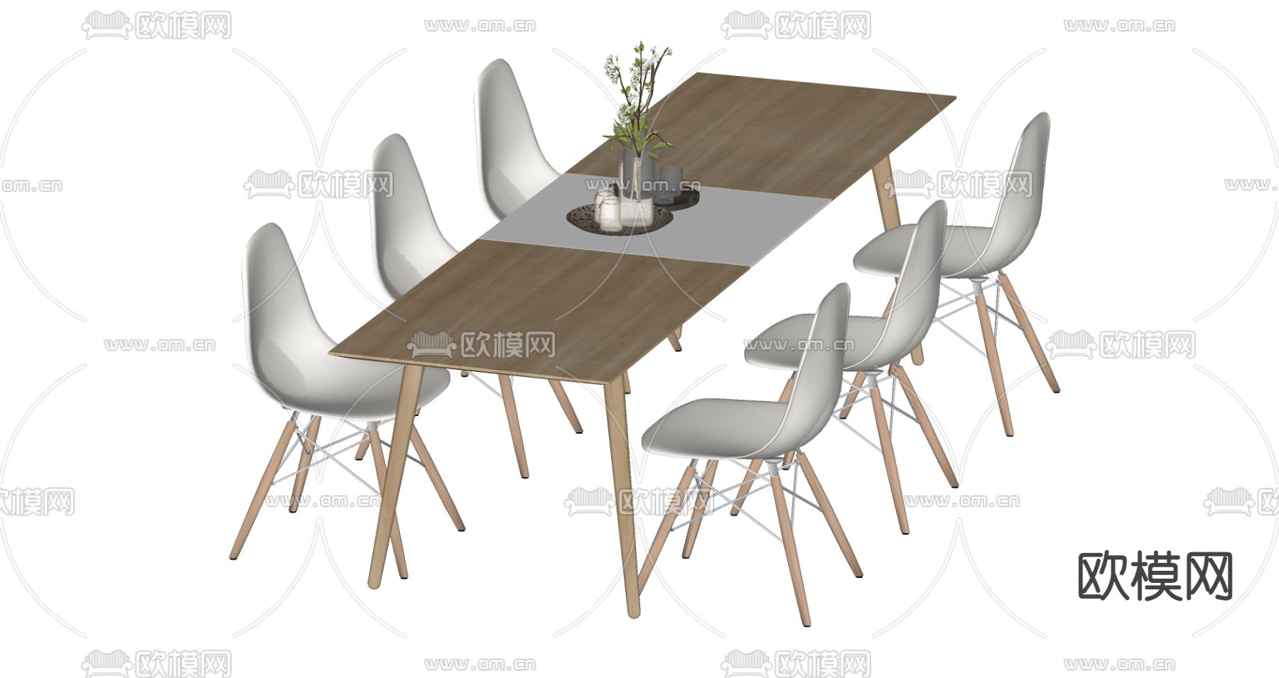 条形餐桌椅su模型下载（渲染图2）