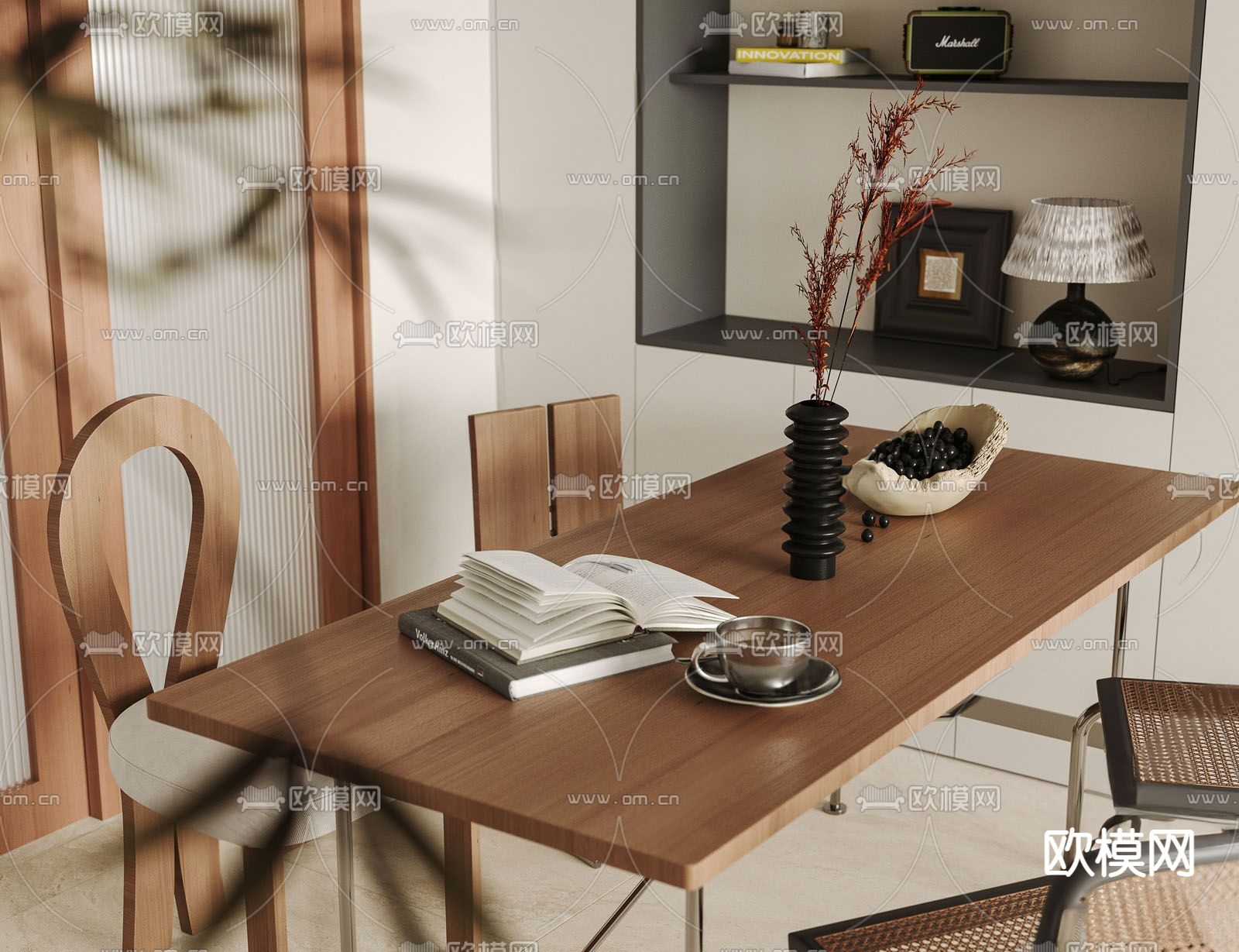 中古风餐桌椅su模型下载（渲染图1）