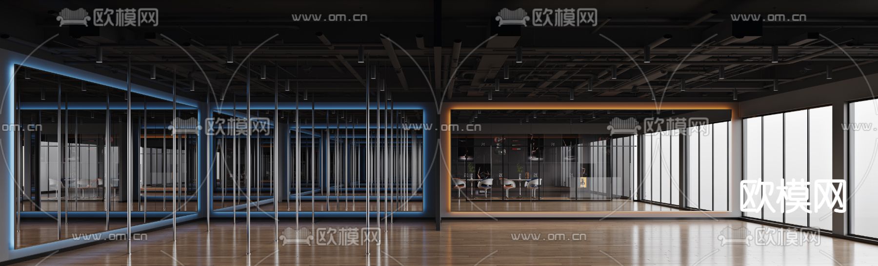 钢管舞教室 街舞教室 舞蹈培训3d模型下载（渲染图2）