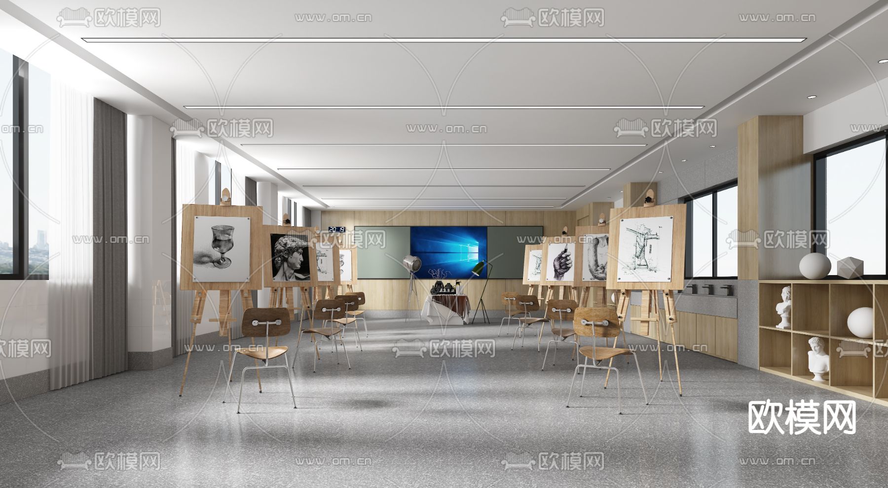 学校美术室 画室 素描室su模型下载（渲染图2）