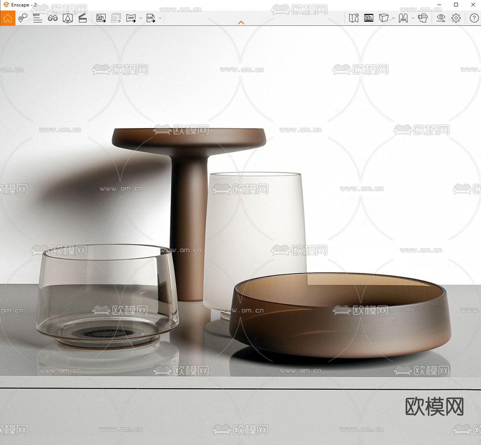 现代塑料杯 玻璃杯 摆件su模型下载（渲染图2）