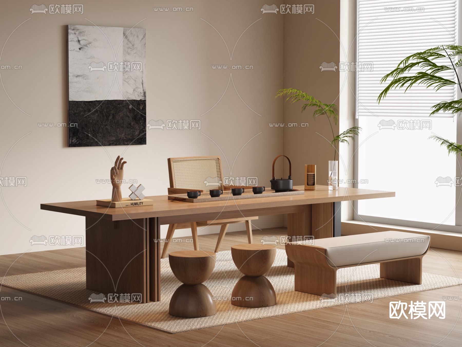 侘寂茶桌 茶台3d模型下载