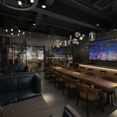  现代清吧 酒吧su模型 