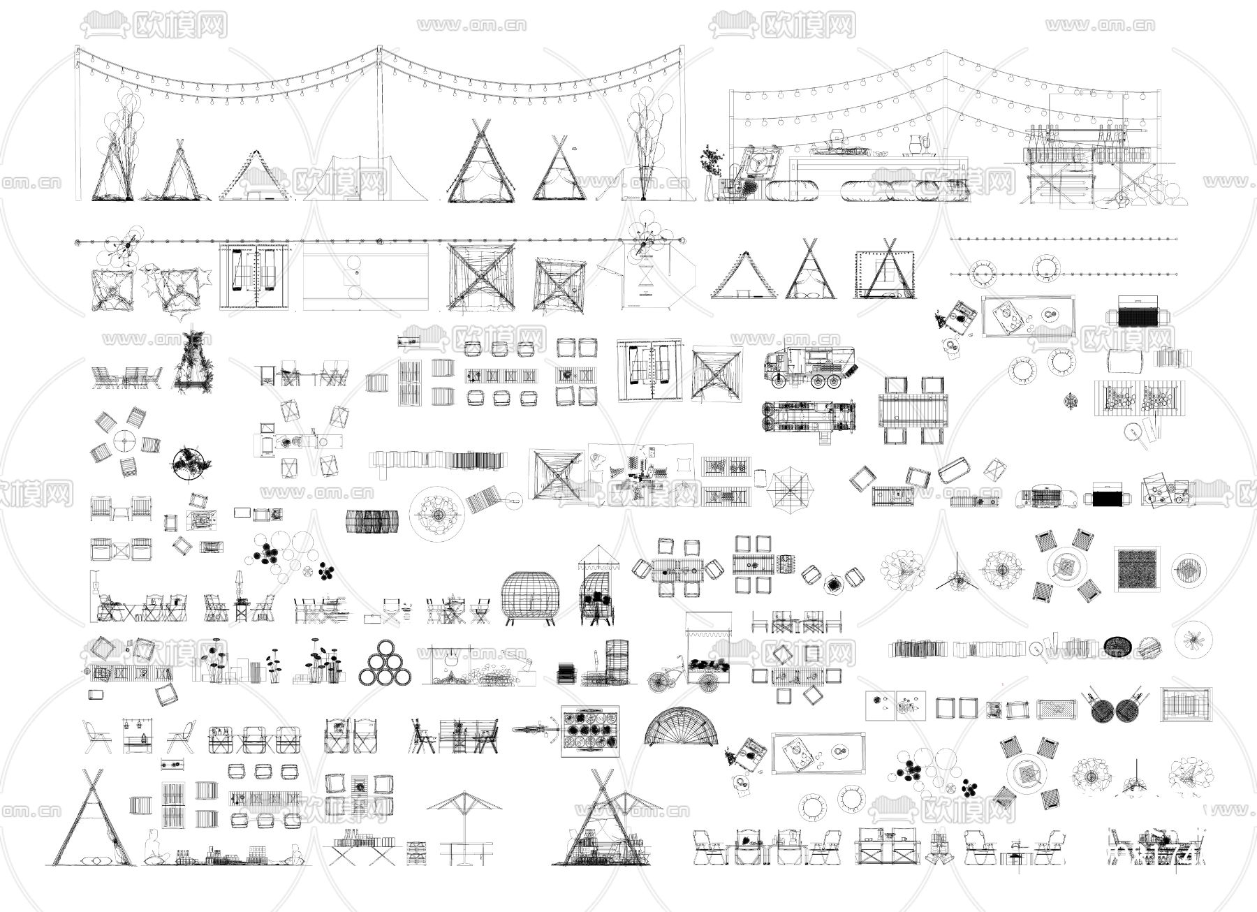 露营设施帐篷桌椅 烧烤架 烧烤炉cad图库下载