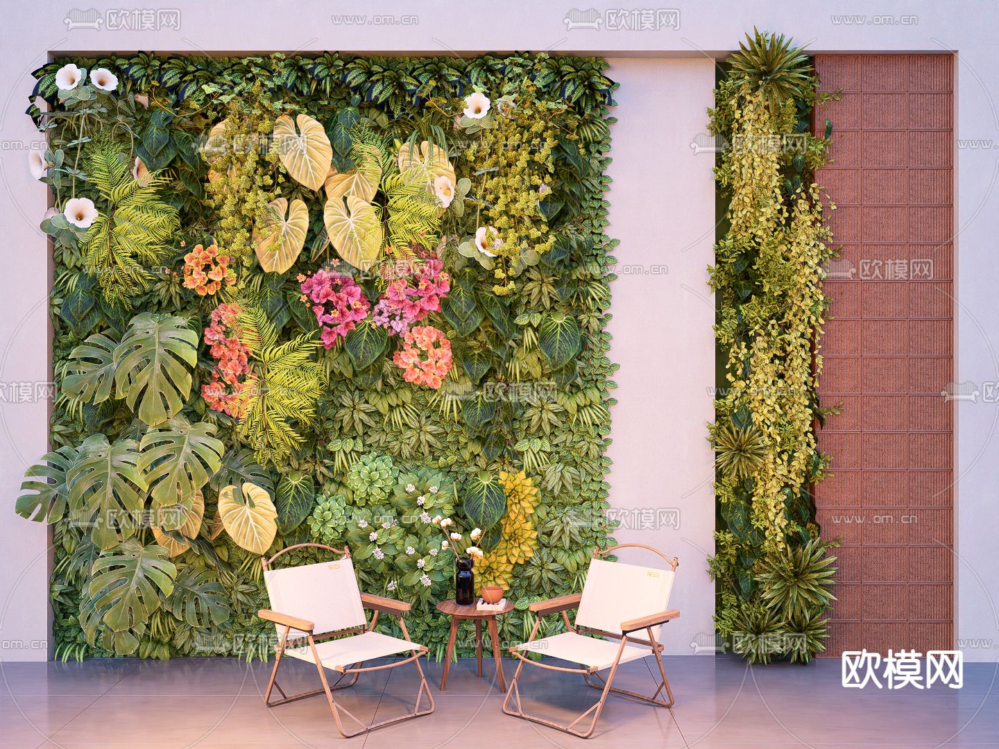 绿植墙 垂吊植物墙 苔藓墙su模型下载（渲染图1）