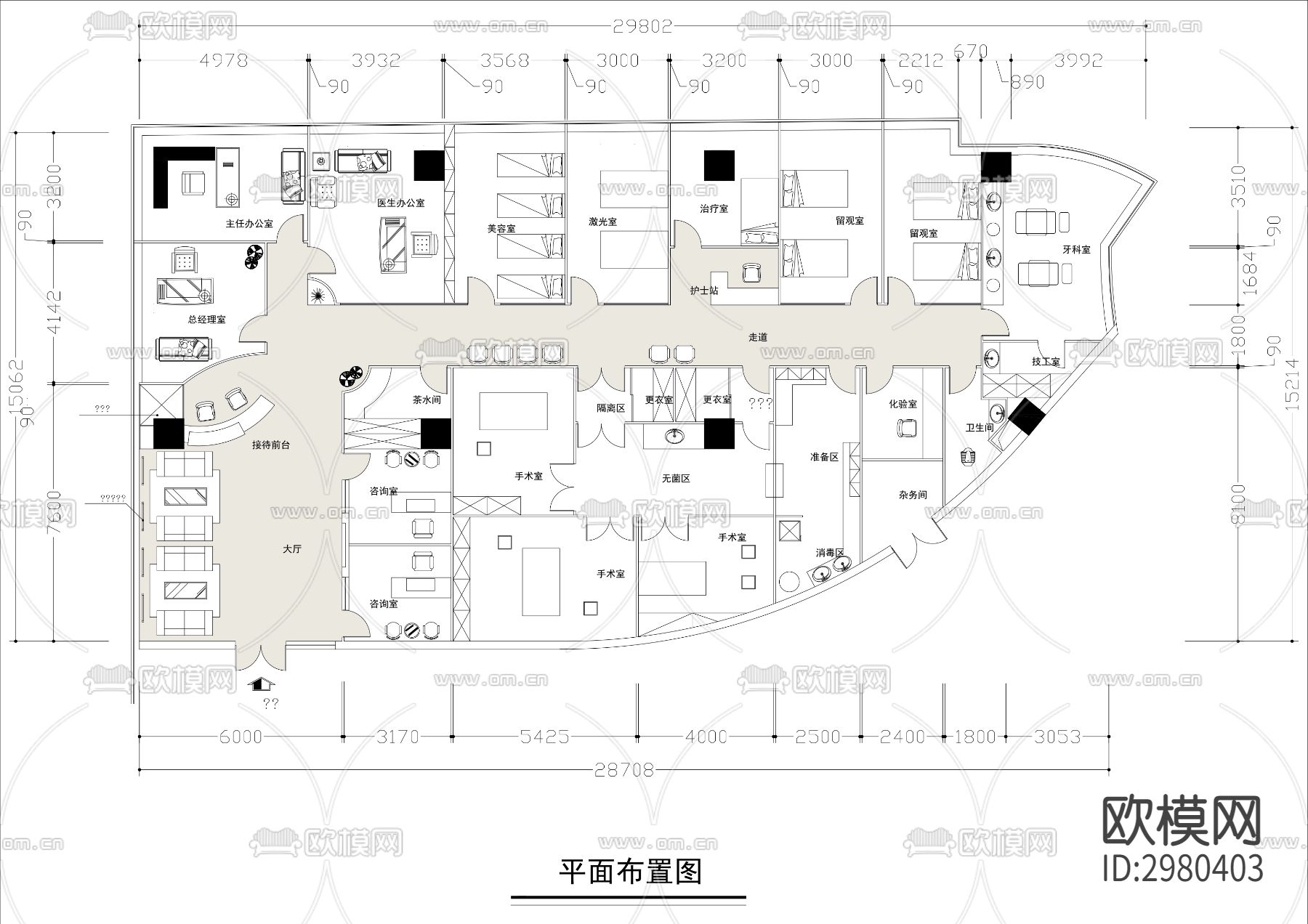 400㎡医美整形机构cad平面图下载