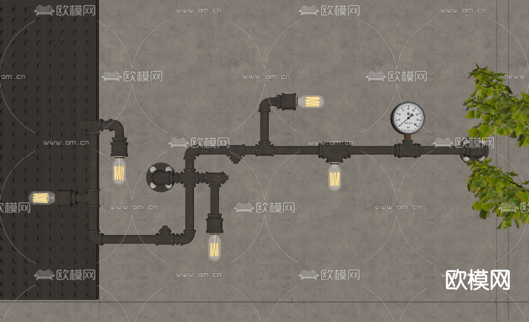 工业风壁灯su模型下载（渲染图2）