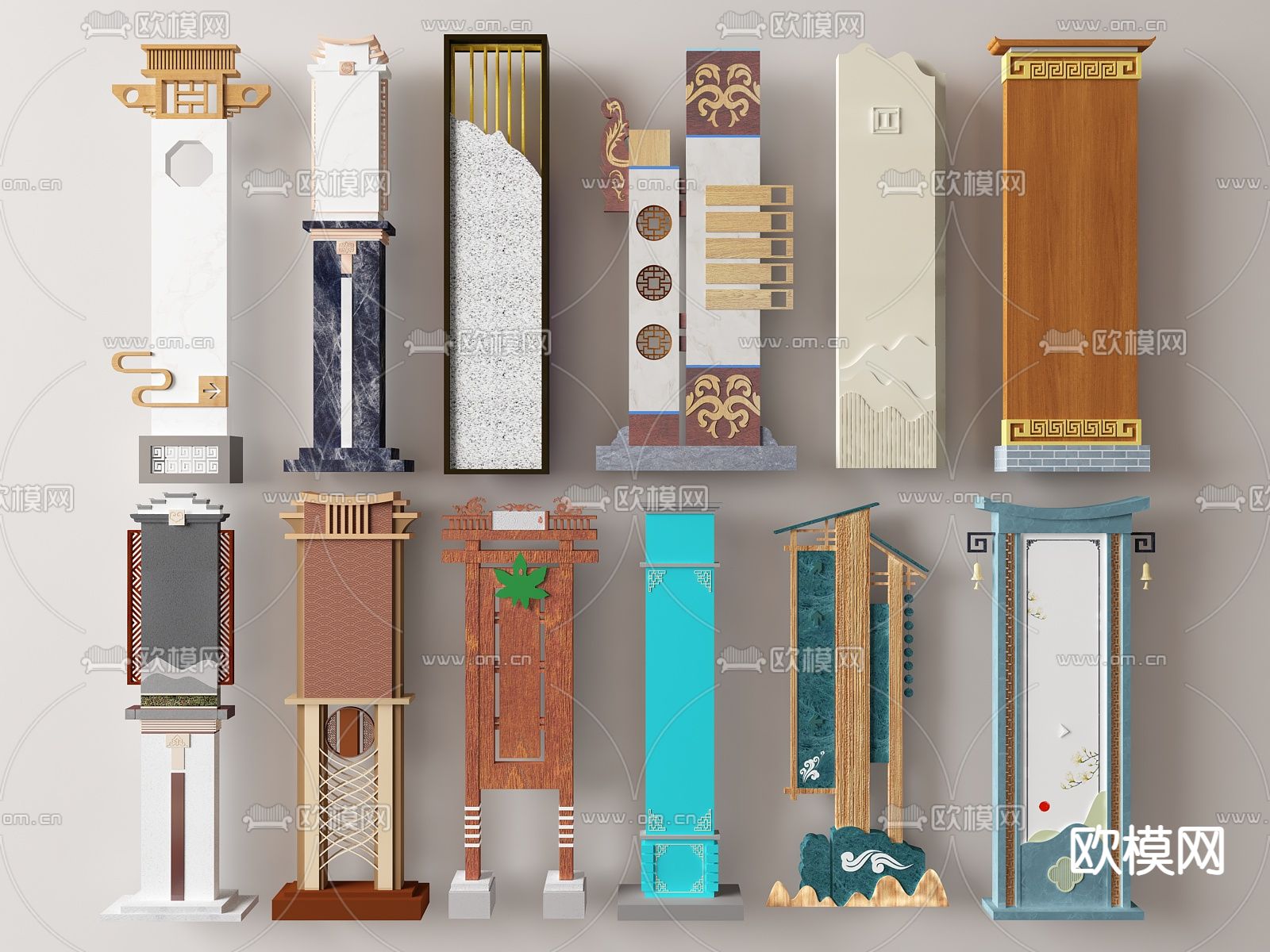 新中式指示牌 导向牌 标识牌su模型下载（渲染图2）