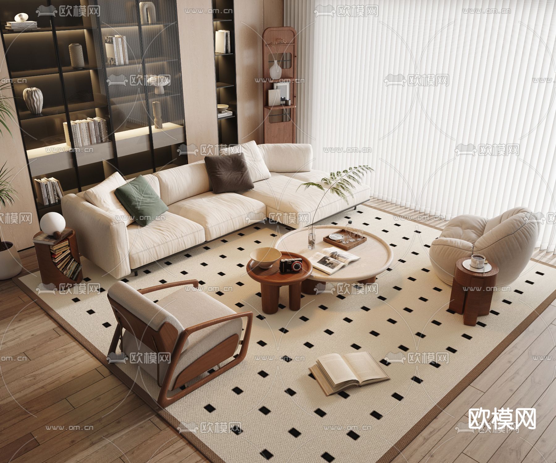 中古风组合沙发3d模型下载（渲染图2）