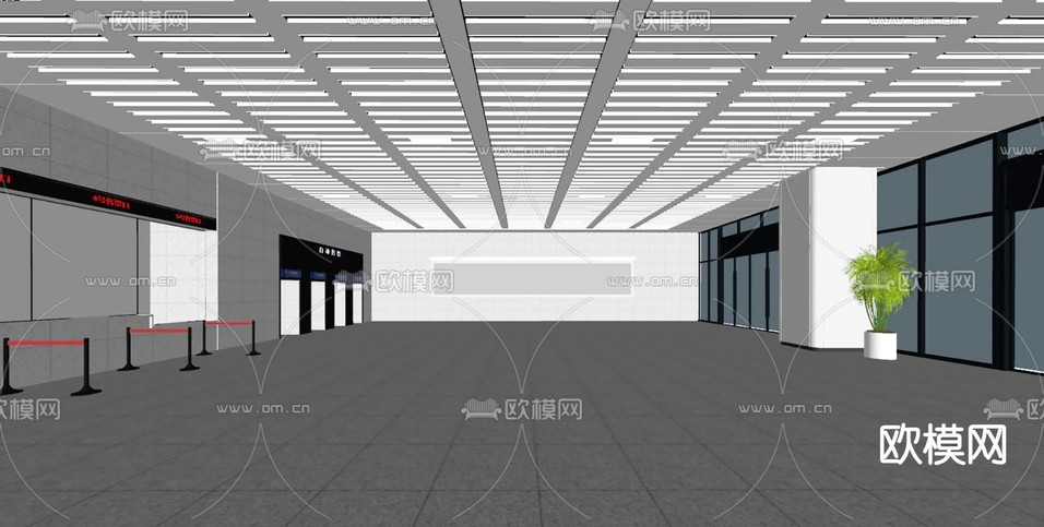 火车站售票厅su模型下载(渲染图2)