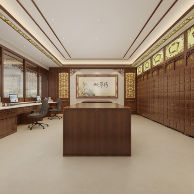  新中式中药房su模型 