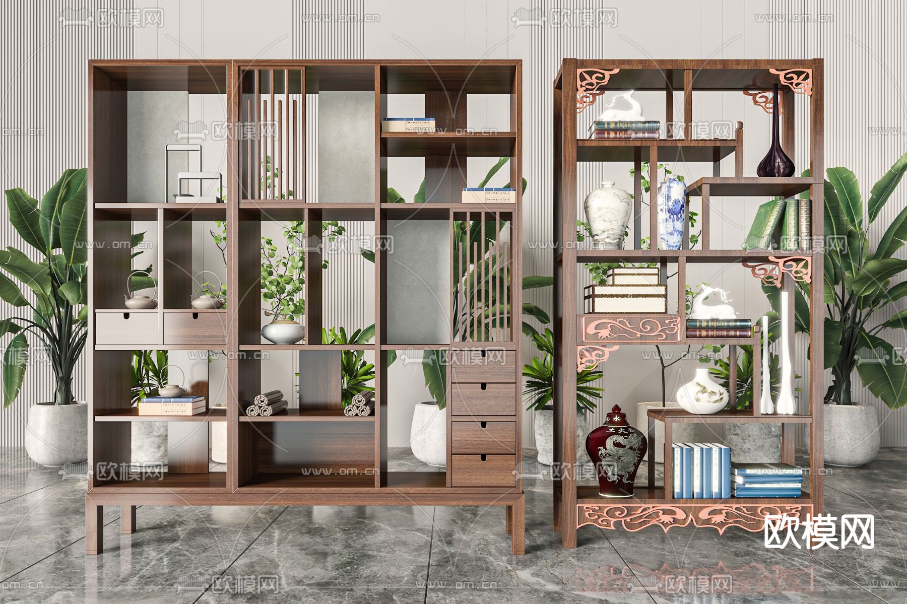 博古架 新中式置物架 陈列架3d模型下载