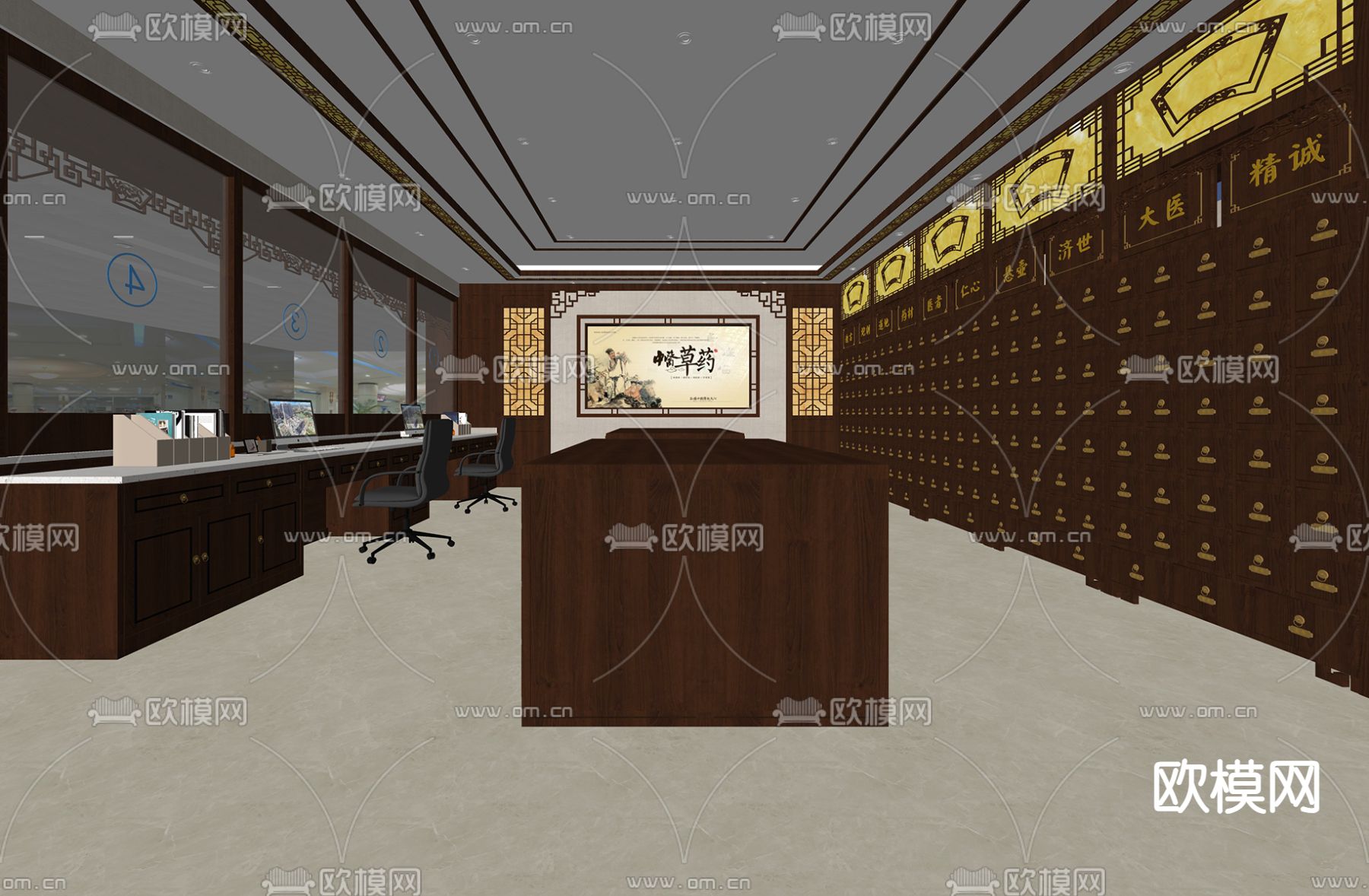 新中式中药房su模型下载（渲染图1）
