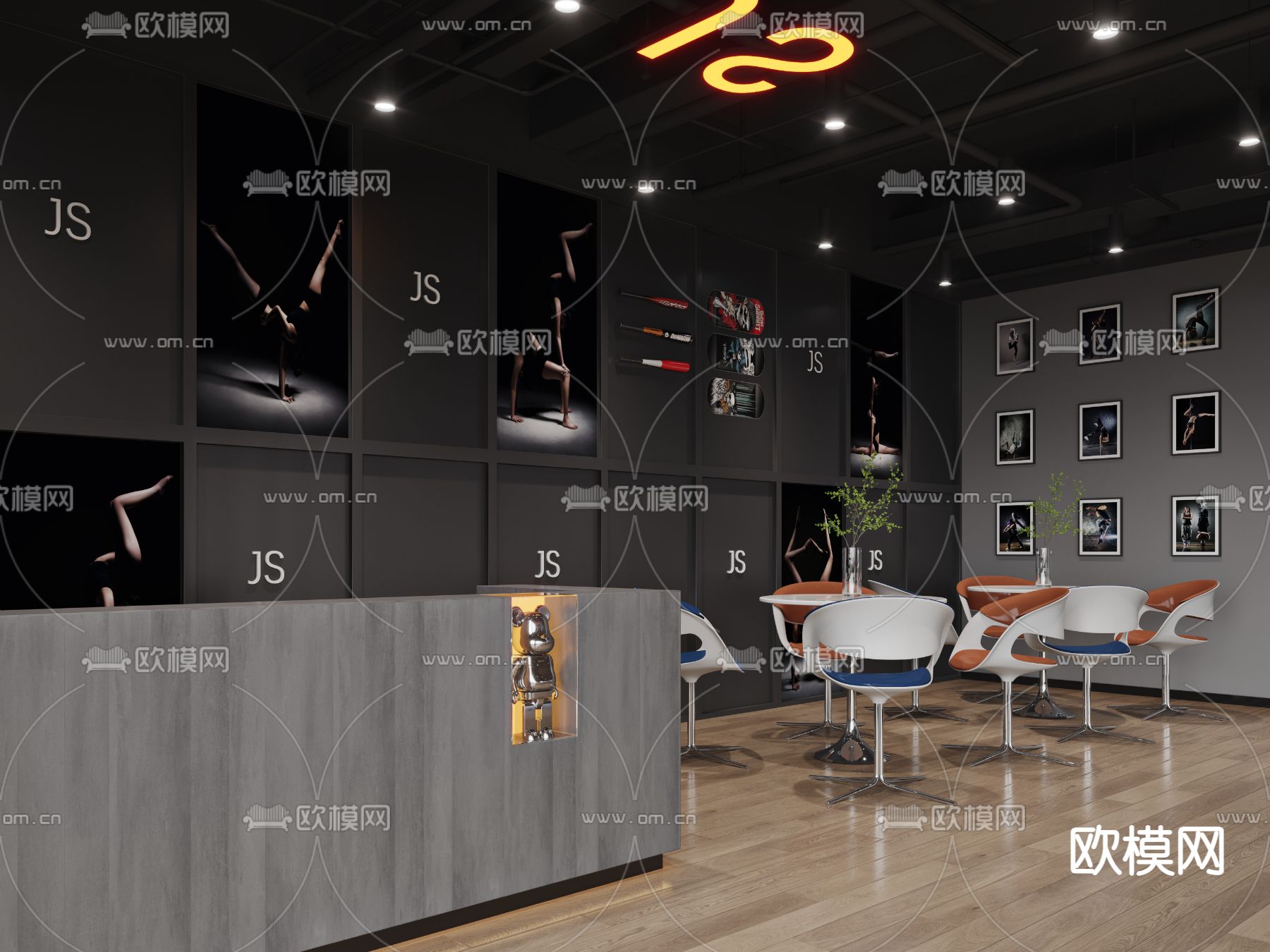 钢管舞教室 街舞教室 舞蹈培训3d模型下载（渲染图1）